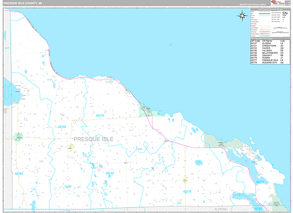 Presque Isle County, MI Zip Code Map